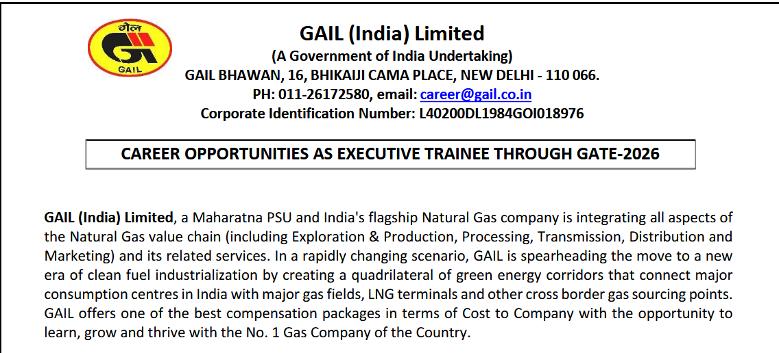 GAIL Executive Trainee Recruitment 2026