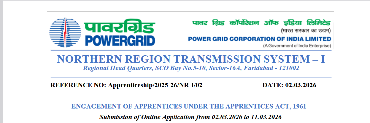 Power Grid NR-I Apprentice Recruitment 2026