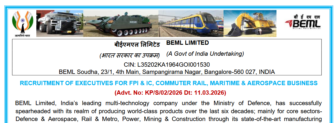 BEML Recruitment 2026 Notification