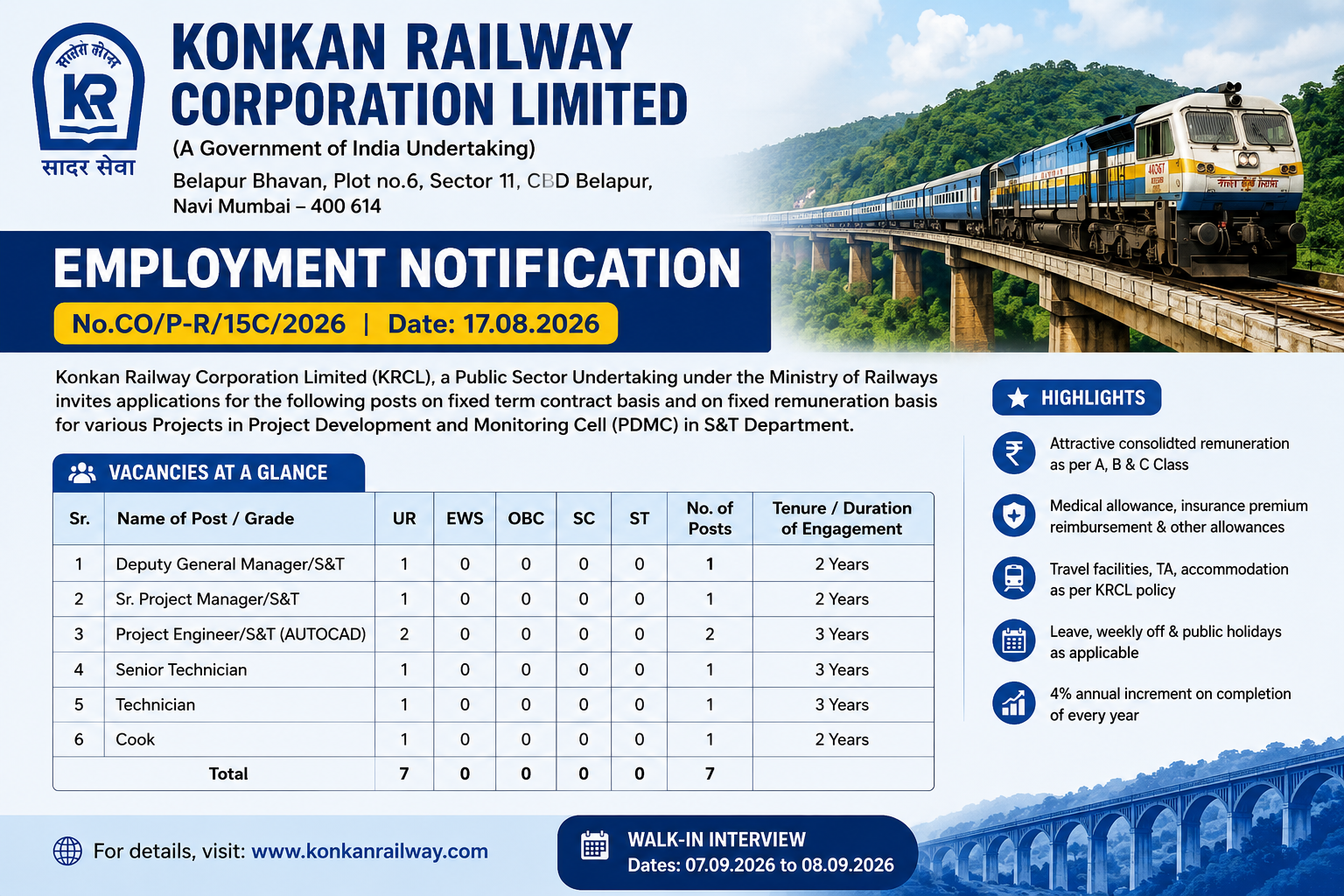 KRCL Konkan Railway Recruitment 2026 Walk-in Interview